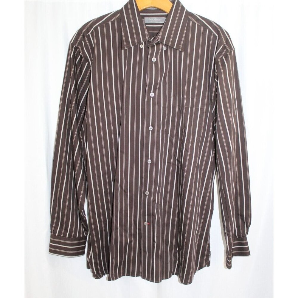 Daniel Cremieux Mens Brown Striped Long Sleeve Cotton Button Down Shirt L